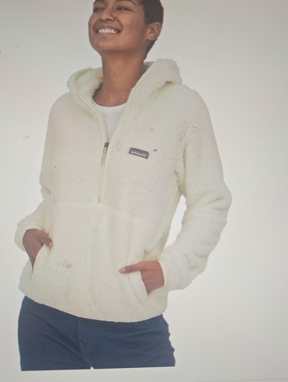 Patagonia Cream Hooded Sherpa Half-Zip Jacket XL